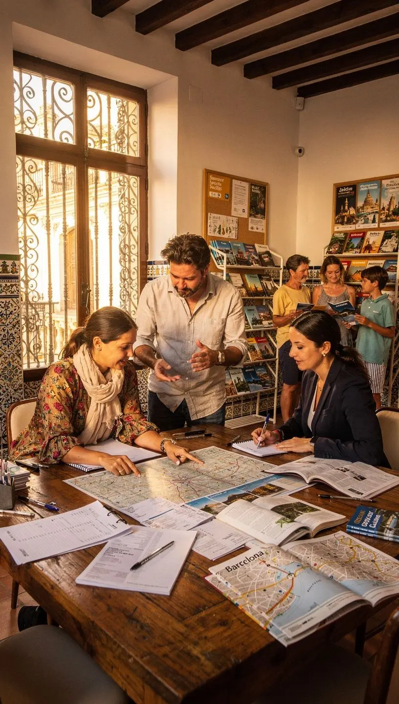 Cliente revisando documentación de viaje con recomendaciones claras y prácticas.