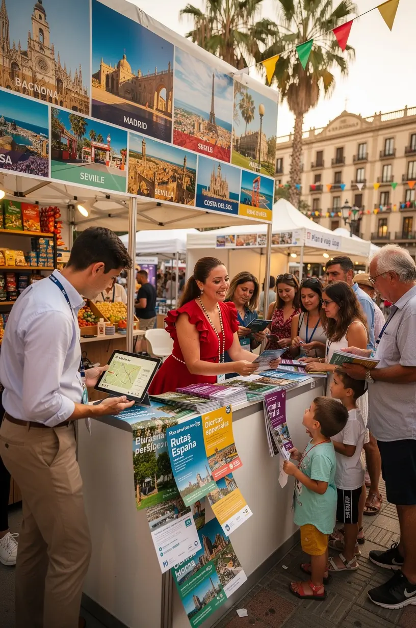 Vista aérea de varias ciudades españolas conectadas por rutas de viaje optimizadas.